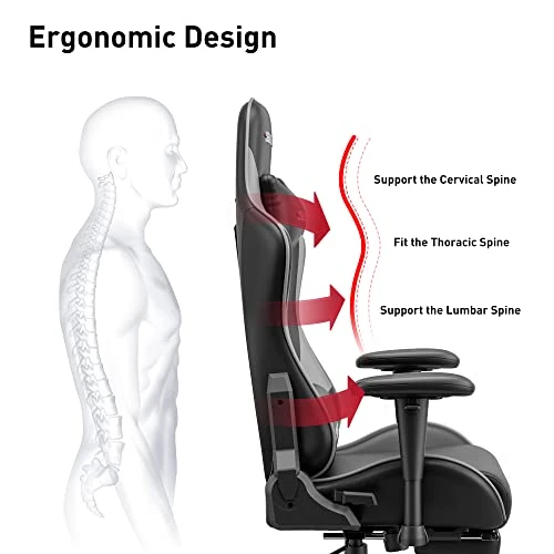 Hbada Gaming Chair Ergonomic Racing Chair High Back Computer Chair With Height Adjustment Headrest And Lumbar Support E-Sports Swivel Chair With Adjustment Footrest,Grey And Black 4 Hbada Gaming Chair Ergonomic Racing Chair High Back Computer Chair With Height Adjustment Headrest And Lumbar Support E-Sports Swivel Chair With Adjustment Footrest,Grey And Black - Image 4