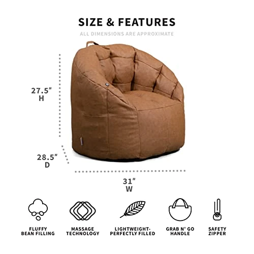 Big Joe Milano W/ Vibe Vibrating Massage Bean Bag Chair, Caramel Montana, 2.5ft 1 Big Joe Milano W/ Vibe Vibrating Massage Bean Bag Chair, Caramel Montana, 2.5ft