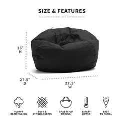 Big Joe Dorm Bean Bag Chair With Drink Holder And Pocket, Black Smartmax, 3ft & Classic Bean Bag Chair, Stretch Black Smartmax, 2ft Round -Amazon Basics Furniture Shop 41W7Mp0wRoL