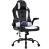 PC Gaming Chair Massage Office Chair Ergonomic Desk Chair Racing Executive PU Leather Computer Chair With Lumbar Support Headrest Armrest Task Rolling Swivel Chair For Women Adults, White