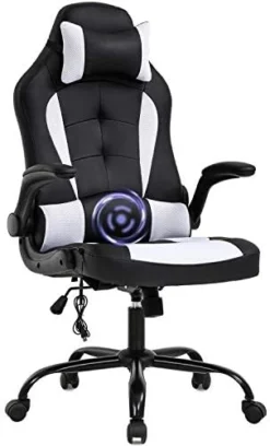 PC Gaming Chair Massage Office Chair Ergonomic Desk Chair Racing Executive PU Leather Computer Chair With Lumbar Support Headrest Armrest Task Rolling Swivel Chair For Women Adults, White -Amazon Basics Furniture Shop 41WGno7xzXL. AC