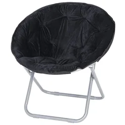 Nova Microdermabrasion Folding Faux Fur Saucer Chair Soft Plush Lounge Chair Moon Chair With Metal Frame For Bedroom, Living Room, Dorm Rooms, Apartments And Courtyard, Black