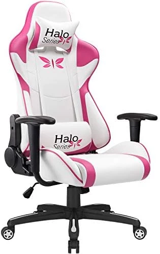 JUMMICO Pink Gaming Chair Adjustable Racing Chair Halo Series Specialty Design Ergonomic Comfortable Swivel Computer Chair With Headrest And Lumbar Support (Pink) 4 JUMMICO Pink Gaming Chair Adjustable Racing Chair Halo Series Specialty Design Ergonomic Comfortable Swivel Computer Chair With Headrest And Lumbar Support (Pink) - Image 4