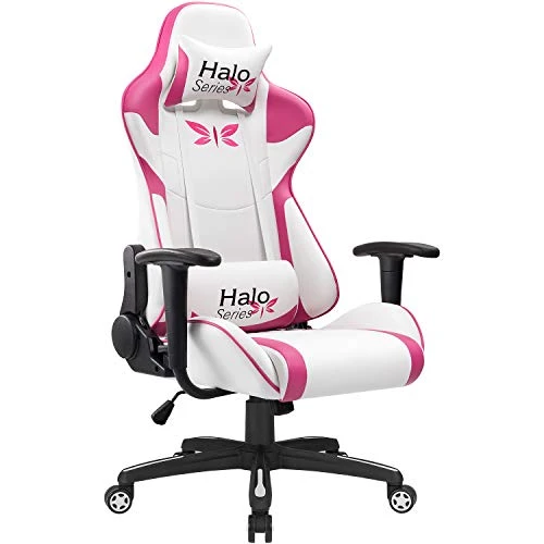 JUMMICO Pink Gaming Chair Adjustable Racing Chair Halo Series Specialty Design Ergonomic Comfortable Swivel Computer Chair With Headrest And Lumbar Support (Pink) 1 JUMMICO Pink Gaming Chair Adjustable Racing Chair Halo Series Specialty Design Ergonomic Comfortable Swivel Computer Chair With Headrest And Lumbar Support (Pink)
