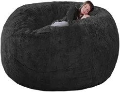 NINIANG Round Bean Bag Chair Cover Only (no Filler), Soft Velvet Large Bean Bag Couch With Sturdy Zipper Floor Couch Living Room Furniture, Dark Grey 6FT (150*75cm) -Amazon Basics Furniture Shop 41Xd7L9WRJL. AC