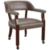 BOWERY HILL Captain's Poker Game Arm Chair With Casters In Brown Vinyl