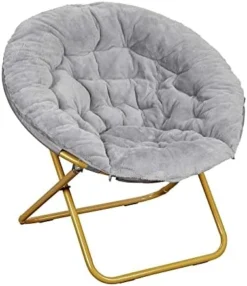 Flash Furniture Gwen Oversize Folding Saucer Chair - Gray Faux Fur Moon Chair - Soft Gold Metal Frame - 38" Portable Folding Chair - For Dorm And Bedroom -Amazon Basics Furniture Shop 41YQb 7jLPL. AC