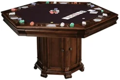 Howard Miller Niagara Game Table 699-013 – Rustic Cherry Finish, Lightly Distressed, Adjustable Floor Levelers, Reversible Top, Storage Base, Game Accessories Included