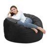 4 Foot Bean Bag Chair Memory Foam Big Bean Bag For Adults Big Sofa With Fluffy Removable Microfiber Cover Black 4'