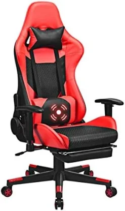 Giantex Massage Gaming Chair Pink, Ergonomic Video Game Chair With Footrest, High Back E-Sport Computer Chair With Headrest & Massager Lumbar Support, PU Leather Gaming Seat -Amazon Basics Furniture Shop 41Z31FmazZL. AC