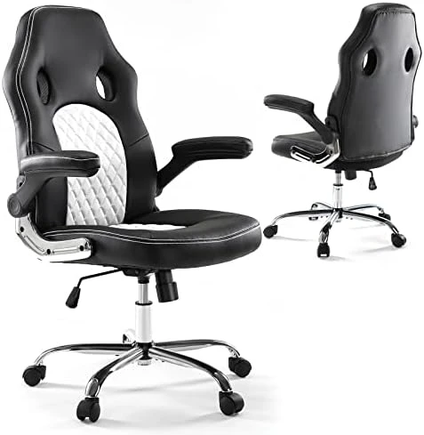 Gaming Chair, Home Office Computer Chair PU Leather Ergonomic Racing Desk Chair Adjustable Height Mid Back Executive Task Chair With Lumbar Support And Flip Up Armrest, Rocking Swivel Comfty Cushion 7 Gaming Chair, Home Office Computer Chair PU Leather Ergonomic Racing Desk Chair Adjustable Height Mid Back Executive Task Chair With Lumbar Support And Flip Up Armrest, Rocking Swivel Comfty Cushion - Image 7