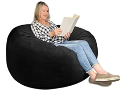 WhatsBedding 3 Ft Bean Bag Chairs For Adults With Filling, Medium Bean Bag Sofa With Memory Foam Filler, Furniture Bag With Soft Dutch Velvet Cover, Black, 3 Foot