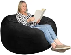 WhatsBedding 3 Ft Bean Bag Chairs For Adults With Filling, Medium Bean Bag Sofa With Memory Foam Filler, Furniture Bag With Soft Dutch Velvet Cover, Black, 3 Foot -Amazon Basics Furniture Shop 41ZcoSflQrL. AC 1