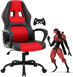 Gaming Chair PC Computer Chair Office Chair For Adult Teen Kids, Ergonomic PU Leather Gamer Chair With Lumbar Support High Back Adjustable Rolling Swivel Desk Chair, Black -Amazon Basics Furniture Shop 41a FDMFJUL. AC