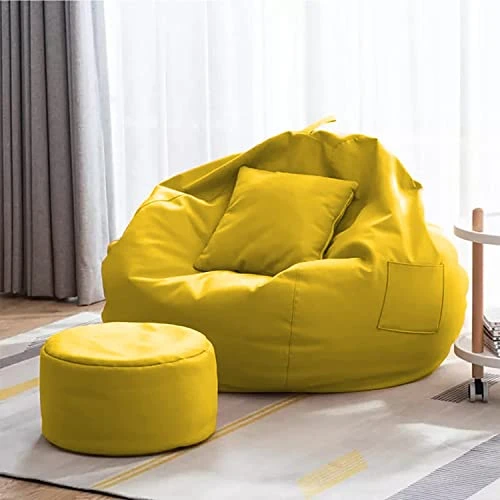 Kushuvi 4XL Bean Bag Cover With Footrest With Cushion Without Beans Only Cover ( Faux Leather ) ( Yellow - 4XL ) 1 Kushuvi 4XL Bean Bag Cover With Footrest With Cushion Without Beans Only Cover ( Faux Leather ) ( Yellow - 4XL )