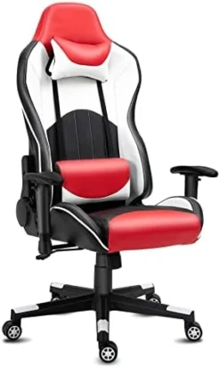 Video Gaming Chair Recliner Ergonomic Swivel Computer Desk Chair With Headrest Lumbar Support Adjustable Armrest Red White -Amazon Basics Furniture Shop 41b34bey1DL. AC