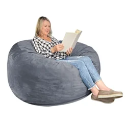 WhatsBedding Bean Bag Chairs For Adults - Large Furniture Bag With Adjustable Foam Filling, Stuffed Bean Bag Sofa With Dutch Velvet Cover, Big Bean Furniture With Soft Fabric - 4 Foot, Grey