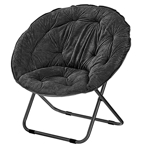 MDesign Urban Papasan Folding Moon Chair - Large Saucer UFO Chair With Collapsible Metal Frame - Fuzzy Foldable Dish Seat For Home Office, Living Room, Dorm Room, And Bedroom - Black 1 MDesign Urban Papasan Folding Moon Chair - Large Saucer UFO Chair With Collapsible Metal Frame - Fuzzy Foldable Dish Seat For Home Office, Living Room, Dorm Room, And Bedroom - Black
