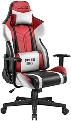 Homall Gaming Chair Racing Style High-Back PU Leather Office Chair Computer Desk Chair Executive And Ergonomic Swivel Chair With Headrest And Lumbar Support (White/Red) -Amazon Basics Furniture Shop 41bvvKPXY1L. AC