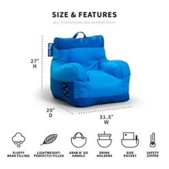 Big Joe Dorm Bean Bag Chair With Drink Holder And Pocket, Two Tone Blue Smartmax, 3ft -Amazon Basics Furniture Shop 41bw7dnFf6L