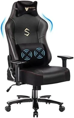 Fantasylab Big And Tall 400lb Massage Memory Foam Gaming Chair - Adjustable Tilt, Back Angle And 3D Arms High-Back Leather Racing Executive Computer Desk Office Chair, Metal Base -Amazon Basics Furniture Shop 41c1Y92vrL. AC