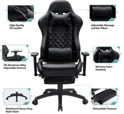 Blue Whale Heavy Duty Gaming Chair With Air-Cooling System, 350LBS Reinforced Nylon Base, High Back Racing Computer Chair With Adjustable Linked Armrest, PU Leather Ergonomic Office Chair -Amazon Basics Furniture Shop 41cATCVhRfL