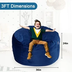 HABUTWAY Bean Bag Chair 3Ft Luxurious Velvet Ultra Soft Fur With High-Rebound Memory Foam Bean Bag Chairs For Adults Plush Lazy Sofa With Fluffy Removable Sponge 3'(Dark Blue) -Amazon Basics Furniture Shop 41cevCtMCNL