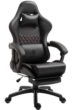 Dowinx Gaming Chair Office Chair PC Chair With Massage Lumbar Support, Racing Style PU Leather High Back Adjustable Swivel Task Chair With Footrest (Black&Red)