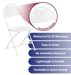 TentandTable Fan Back Heavy Duty Stackable Folding Chairs | White | 300-Pound Capacity | For Events, Banquets, Parties, And Weddings | 8 Pack -Amazon Basics Furniture Shop 41d874eDOEL