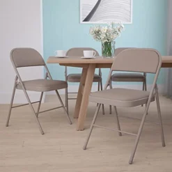 EMMA + OLIVER 4 Pack Double Braced Gray Vinyl Folding Chair