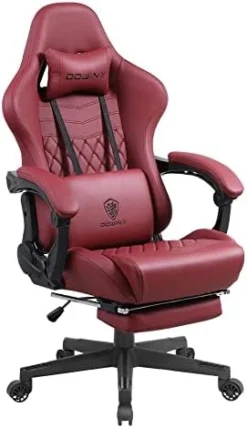 Dowinx Gaming Chair Office Chair PC Chair With Massage Lumbar Support, Vintage Style PU Leather High Back Adjustable Swivel Task Chair With Footrest (Light Grey) -Amazon Basics Furniture Shop 41dhXhlt1vL. AC 1