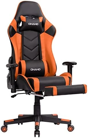 OHAHO Gaming Chair Racing Style Office Chair Adjustable Massage Lumbar Cushion Swivel Rocker Recliner Leather High Back Ergonomic Computer Desk Chair With Retractable Arms And Footrest (Pink/White) 7 OHAHO Gaming Chair Racing Style Office Chair Adjustable Massage Lumbar Cushion Swivel Rocker Recliner Leather High Back Ergonomic Computer Desk Chair With Retractable Arms And Footrest (Pink/White) - Image 7