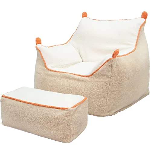 N&V Bean Bag Chair Giant High-Density Foam Filling Sofa With Foot Stool For Teens, Adults To Gaming, Reading, And Watching TV (Light Khaki) 2 N&V Bean Bag Chair Giant High-Density Foam Filling Sofa With Foot Stool For Teens, Adults To Gaming, Reading, And Watching TV (Light Khaki) - Image 2