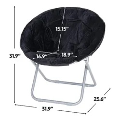ZenStyle Faux Fur Saucer Chair, Folding Chair Soft Lounge Chair, Portable Moon Chair For Bedroom, Dorm Rooms, Apartments, Lounging, Garden And Courtyard, Black -Amazon Basics Furniture Shop 41dratYlcBL