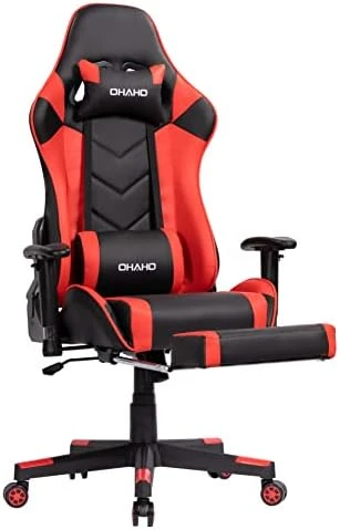 OHAHO Gaming Chair Racing Style Office Chair Adjustable Massage Lumbar Cushion Swivel Rocker Recliner Leather High Back Ergonomic Computer Desk Chair With Retractable Arms And Footrest (Pink/White) 9 OHAHO Gaming Chair Racing Style Office Chair Adjustable Massage Lumbar Cushion Swivel Rocker Recliner Leather High Back Ergonomic Computer Desk Chair With Retractable Arms And Footrest (Pink/White) - Image 9