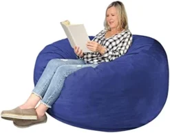EDUJIN 4 Ft Bean Bag Chairs For Adults With Filling: 4' Large Memory Foam Filled Bean Bag Chairs For Teens,Ultra Soft Dutch Velvet Cover,Round Fluffy Lazy Sofa For Living Room - 4 Foot,Dark Gray -Amazon Basics Furniture Shop 41e2h96PngL. AC
