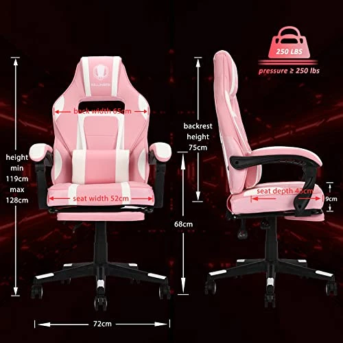 REFICCER Massage Gaming Chair High Back PU Leather PC Racing Computer Desk Office Swivel Recliner With Retractable Footrest And Adjustable Lumbar Support, Pink And White 1 REFICCER Massage Gaming Chair High Back PU Leather PC Racing Computer Desk Office Swivel Recliner With Retractable Footrest And Adjustable Lumbar Support, Pink And White