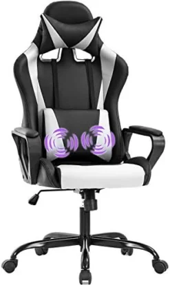 Gaming Chair Massage Office Chair Racing Chair With Lumbar Support Arms Headrest High Back PU Leather Ergonomic Desk Chair Rolling Swivel Adjustable PC Computer Chair For Women Adults Girls(White) -Amazon Basics Furniture Shop 41eJO5hXbL. AC