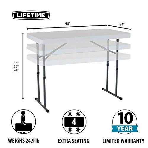 LIFETIME 80160 Commercial Height Adjustable Folding Utility Table, 4 Feet, White Granite 2 LIFETIME 80160 Commercial Height Adjustable Folding Utility Table, 4 Feet, White Granite - Image 2