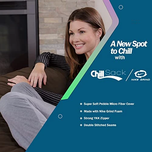 Chill Sack Bean Bag Chair With Nike Grind Foam: Giant 5' Memory Foam Furniture Bean Bag - Big Sofa With Soft Micro Fiber Cover - Brown Pebble 2 Chill Sack Bean Bag Chair With Nike Grind Foam: Giant 5' Memory Foam Furniture Bean Bag - Big Sofa With Soft Micro Fiber Cover - Brown Pebble - Image 2