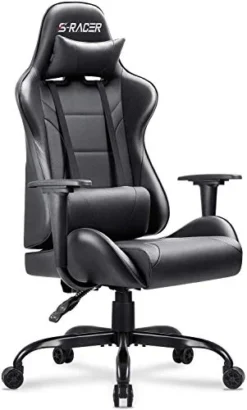 Homall Gaming Chair Computer Office High Back Leather Gamer Desk Chair Ergonomic Adjustable Swivel Racing Chair With Headrest And Lumbar Support (Black)
