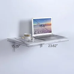 MCMACROS 9 Plus Wall Mounted Floating Folding Table, Drop Leaf Dining Table Small Wooden Desk For Office Home Kitchen(23.6" 15.6" (LW)), White -Amazon Basics Furniture Shop 41gPzAZHbBL