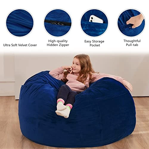 Homguava Bean Bag Chair: 3' Bean Bags With Memory Foam Filled, Large Beanbag Chairs Soft Sofa With Dutch Velet Cover-36×36"×24"(Blue) 5 Homguava Bean Bag Chair: 3' Bean Bags With Memory Foam Filled, Large Beanbag Chairs Soft Sofa With Dutch Velet Cover-36×36"×24"(Blue) - Image 5