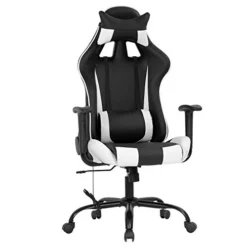 BestOffice Office Racing Desk PU Leather Rolling Task Adjustable Computer Lumbar Support Headrest Armrest Swivel Chair For Gamer, White