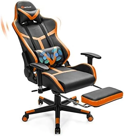 Goplus Gaming Chair, Massage Office Chair Computer Gaming Racing Chair, High Back PU Leather Adjustable Ergonomic Reclining PC Game Chair, Rolling Swivel Executive Chair With Footrest (Orange) 9 Goplus Gaming Chair, Massage Office Chair Computer Gaming Racing Chair, High Back PU Leather Adjustable Ergonomic Reclining PC Game Chair, Rolling Swivel Executive Chair With Footrest (Orange) - Image 9