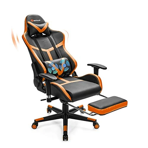 Goplus Gaming Chair, Massage Office Chair Computer Gaming Racing Chair, High Back PU Leather Adjustable Ergonomic Reclining PC Game Chair, Rolling Swivel Executive Chair With Footrest (Orange) 1 Goplus Gaming Chair, Massage Office Chair Computer Gaming Racing Chair, High Back PU Leather Adjustable Ergonomic Reclining PC Game Chair, Rolling Swivel Executive Chair With Footrest (Orange)