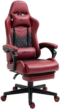 Vinsetto Racing Gaming Chair Diamond PU Leather Office Gamer Chair High Back Swivel Recliner With Footrest, Lumbar Support, Adjustable Height, Red -Amazon Basics Furniture Shop 41hfvRkASUL. AC