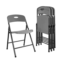 CoscoProducts COSCO Solid Resin Folding Chair, Gray, Pack Of 4