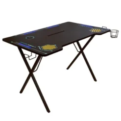 Atlantic Viper 3000 Gaming Desk – Single Laminated Surface, Heavy-Duty Steel X-Legs, Integrated LED, 3 USB 3.0 Ports, Smart Device Slot, Surge Protector Tray, Headset Hooks, PN 33906164 - Black