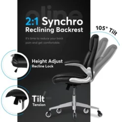 Oline Ergonomic Executive Office Chair - Rolling Home Desk PU Leather Chair With Adjustable Armrests, 3D Lumbar Support And Blade Wheels - Computer Gaming Swivel Chairs (Black) -Amazon Basics Furniture Shop 41iguC6VIfL